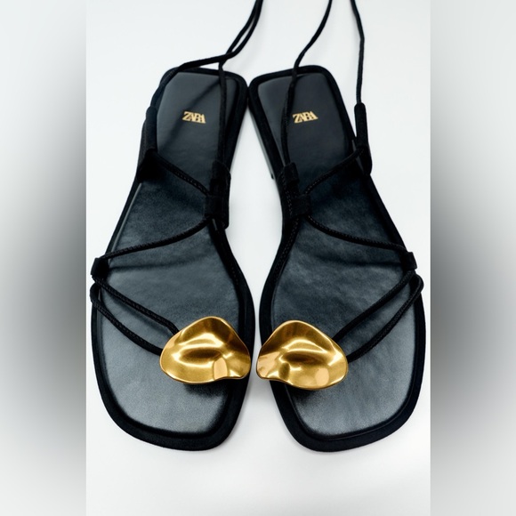 Lace Up Sandals with Gold Accent - Picture 3 of 6